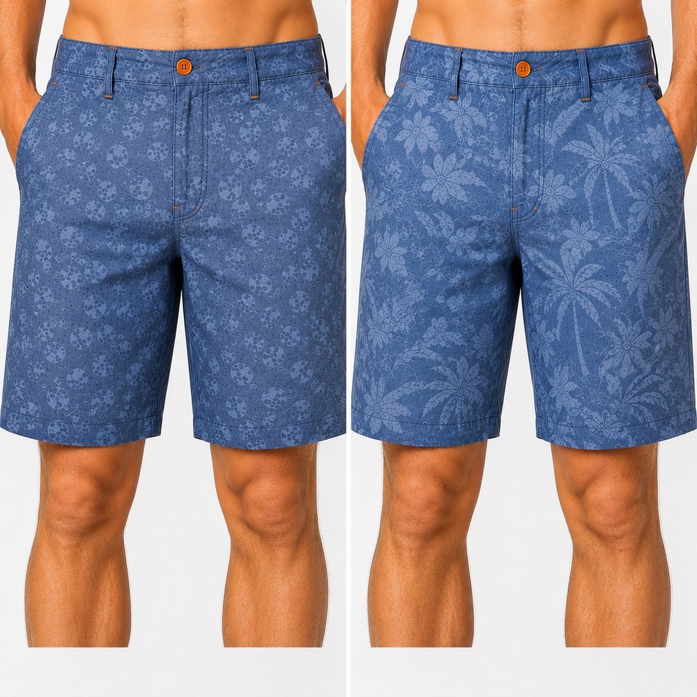 Robert Graham Shorts 34 Reversible Skull Tropical Print Blue Cotton Resort Beach